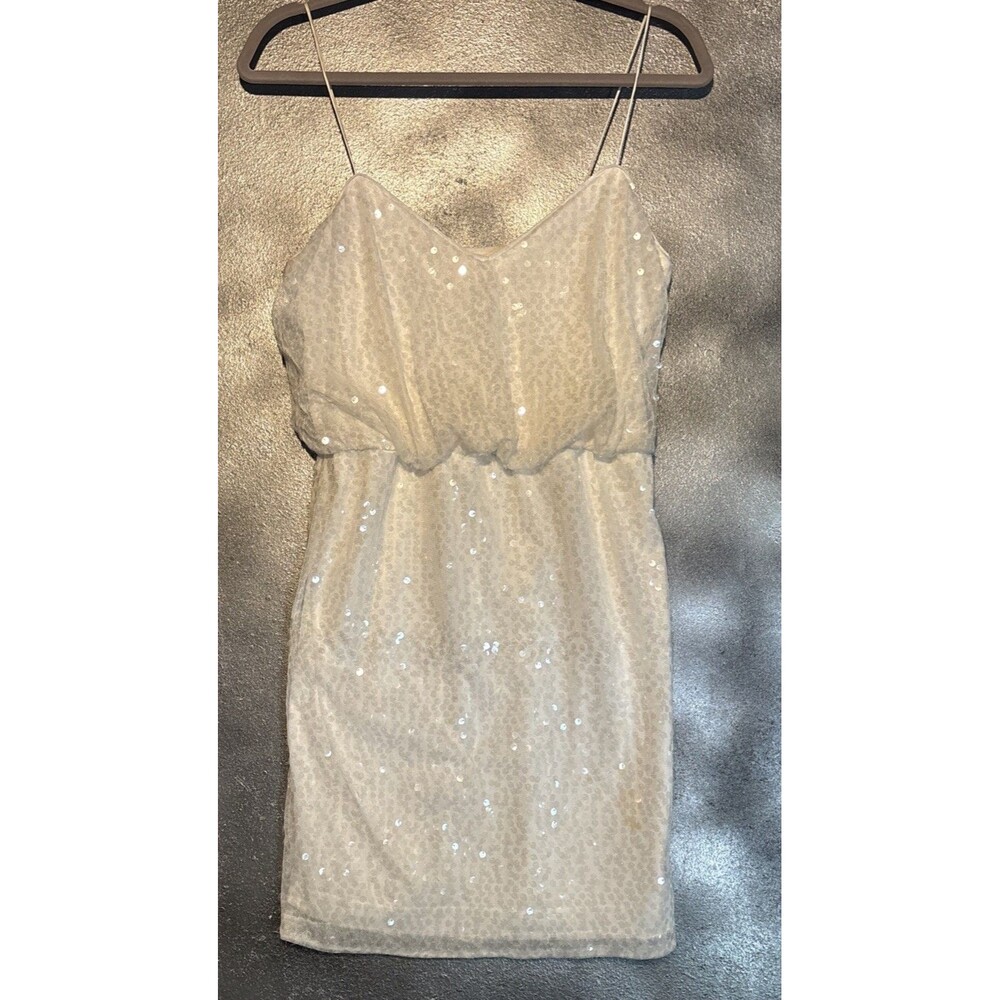 Aidan Mattox White Sequin Bridal Party Elopement Sequin Mini Dress Sz 4 Wedding